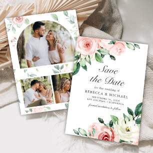 Rosa Florales Hochzeitsfoto-Collage Save The Date