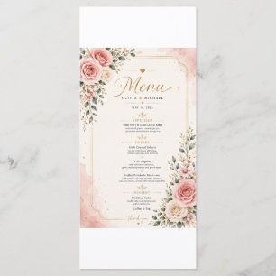 Rosa Florales Hochzeitsmenükarte Wasserfarbe R Menükarte