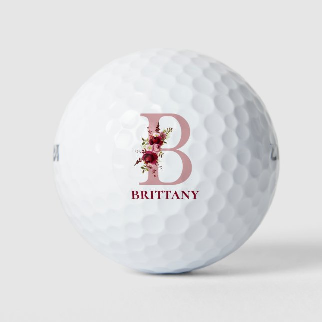 Rosa Florales Initial B Monogramm Golfball (Vorderseite)