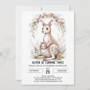 Rosa Florales Känguru Geburtstag Einladung