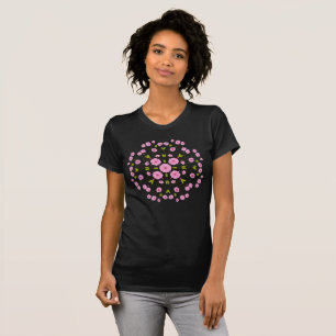 Rosa florales Kirschblüten-Medaillon Handgezeichne T-Shirt