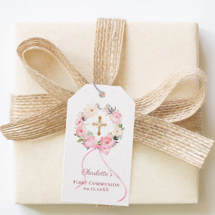 Rosa florales Kranzband Erstkommunion DIY Geschenkanhänger