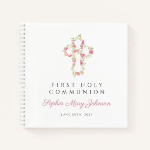 Rosa florales Kreuz Erstkommunion Gästebuch Notizbuch