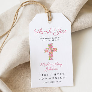 Rosa florales Kreuz religiöse Erstkommunion  Geschenkanhänger
