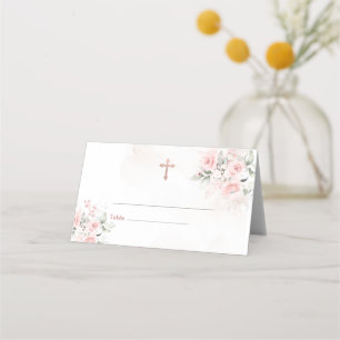 Rosa Florales Kreuz Taufe Christening Kreuz Platzkarte