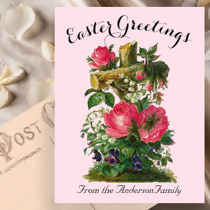 Rosa florales Kreuz Vintage Ostern religiös Postkarte