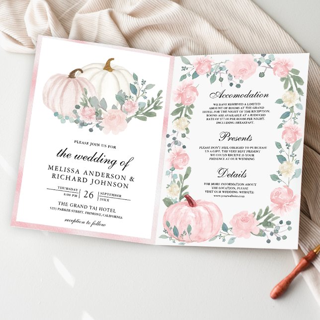 Rosa Florales Kürbis QR Code Hochzeit Einladung (Von Creator hochgeladen)
