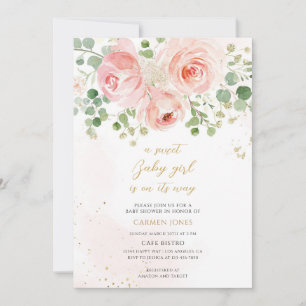 Rosa Florales Mädchen Baby Shower Einladung