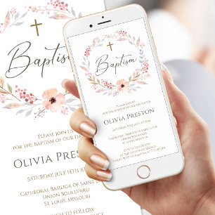 Rosa Florales Mädchen Tauf Mobile Einladung