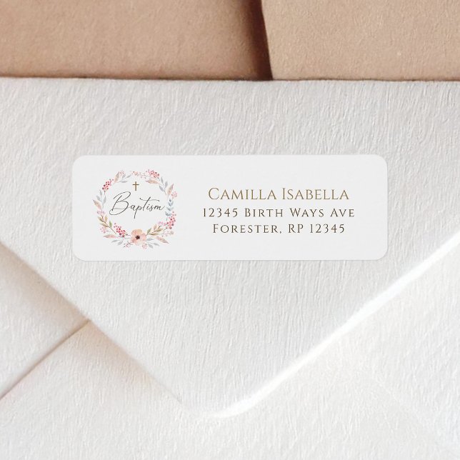Rosa Florales Mädchen Tauf Rücksendeadresse (Blush Pink Floral Girl Baptism Return Address Label)