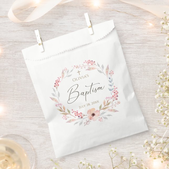Rosa Florales Mädchen Tauf Rund Geschenktütchen (Ausgeschnitten)