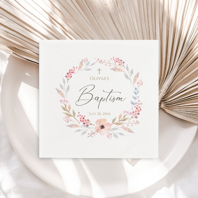 Rosa Florales Mädchen Taufe Serviette (Blush Pink Floral Girl Baptism Napkins)