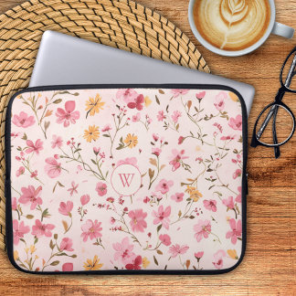 Rosa florales Monogramm Laptopschutzhülle