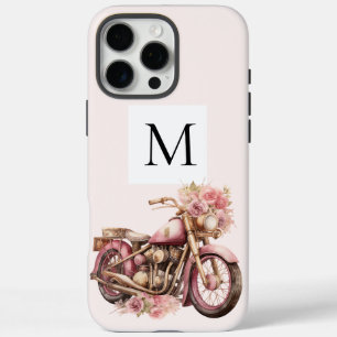 Rosa florales Motorrad-Monogramm iPhone 16 Pro Max Hülle