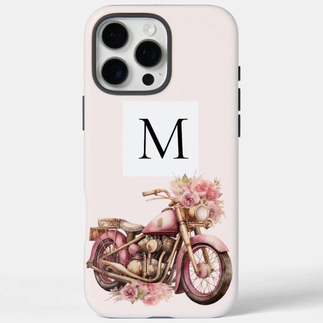 Rosa florales Motorrad-Monogramm  Case-Mate iPhone Hülle (Rückseite)