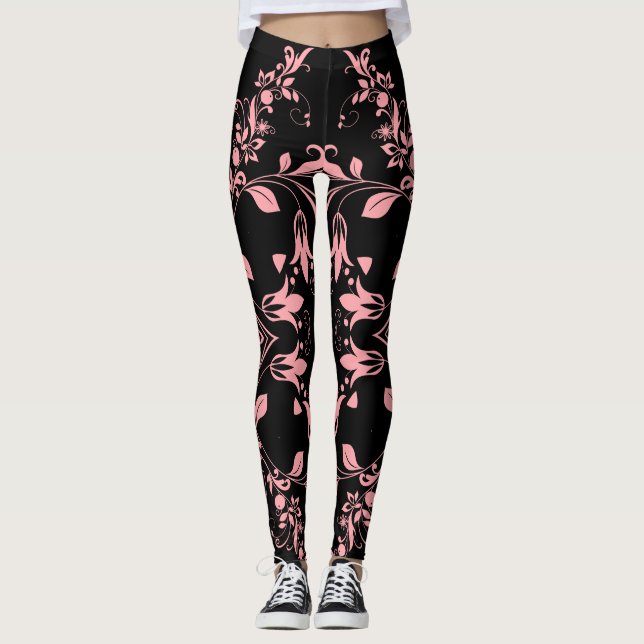 Rosa, florales Muster für schwarze Frauen Leggings (Vorderseite)