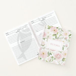 Rosa florales personalisiertes Vintage-Spiralnotiz Notizbuch