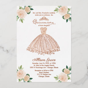 Rosa Florales Quinceanera Folieneinladung