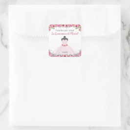 Rosa florales Quinceanera Party Quadratischer Aufkleber