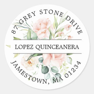 Rosa florales Quinceanera Rücksendeadresse Runder Aufkleber