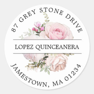 Rosa florales Quinceanera Rücksendeadresse Runder Aufkleber