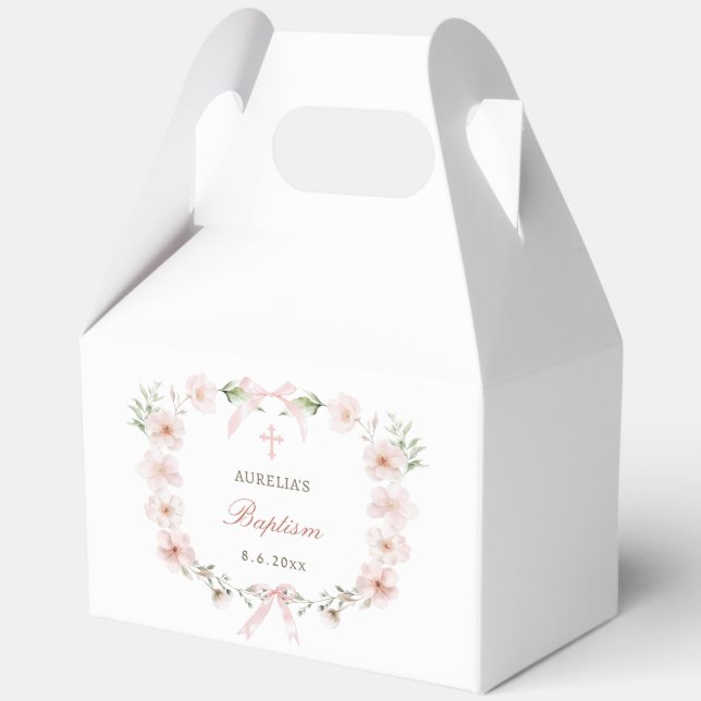 Rosa Florales Rahmen Taufgaube Geschenkschachtel (Vorderseite)