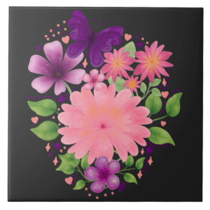 Rosa florales Schmetterlings-Aquarell-Design Fliese
