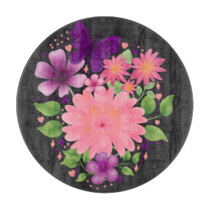 Rosa florales Schmetterlings-Aquarell-Design Schneidebrett