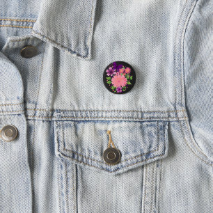 Rosa florales Schmetterlings-Wasserfarben-Design  Button