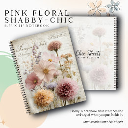 Rosa florales Shabby-Chic 8,5" x 11" Spiralnotizbu Notizbuch