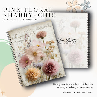 Rosa florales Shabby-Chic 8,5" x 11" Spiralnotizbu Notizbuch