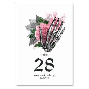 Rosa florales Skelett gothic Hochzeit Tischnummer