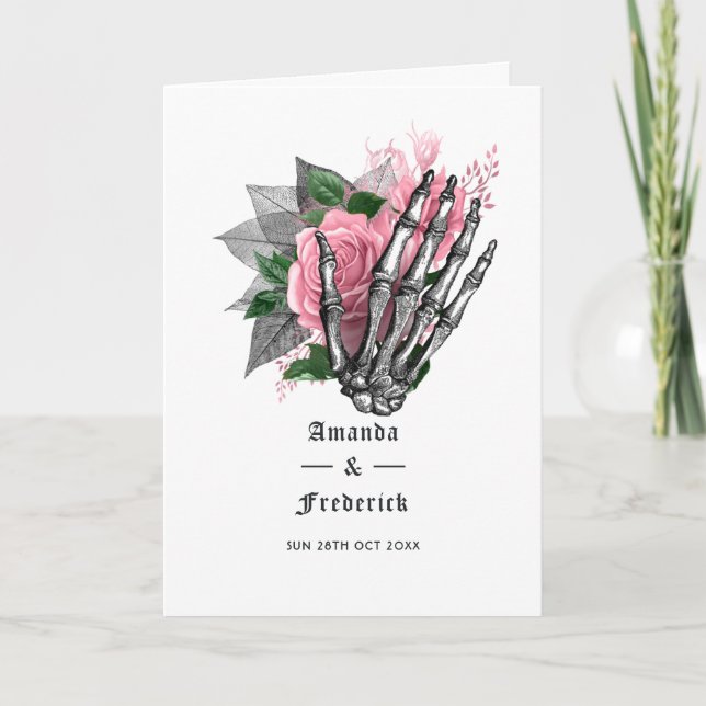 Rosa florales Skelett gothisches Hochzeitsprogramm Programm (Vorderseite)