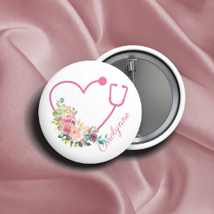 Rosa florales Stethoskop Herz Medizinstudium Button