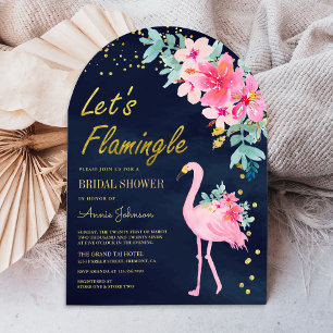 Rosa florales tropisches Flamingo Navy Brautparty Einladung