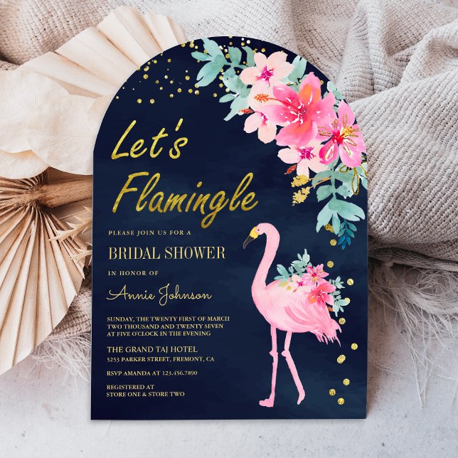 Rosa florales tropisches Flamingo Navy Brautparty Einladung (Von Creator hochgeladen)