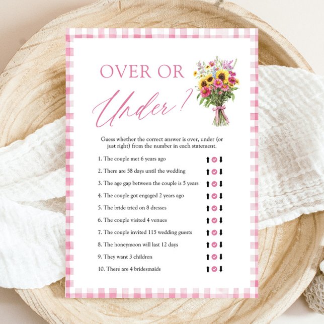 Rosa Florales Über- oder Unter-Brautparty-Spiel Einladung (Pink Floral Over Or Under Bridal Shower Game)