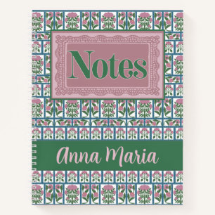 Rosa florales Volkskunst-Quiltmuster Notizbuch