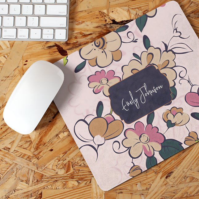 Rosa florales weiches benutzerdefiniertes Namens-P Mousepad (Pink Floral Soft Custom Name Pastel Flower Design Mouse Pad)
