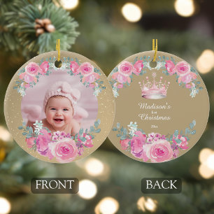 Rosa Florales Weihnachten Für Baby Mädchen Keramik Ornament