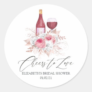 Rosa Florales Weinprobe Brautparty Runder Aufkleber