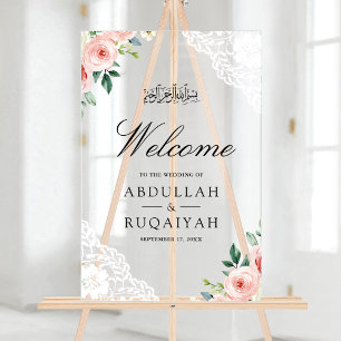 Rosa Florales Weißes Spitze Muslimische Hochzeitsb Acrylschild