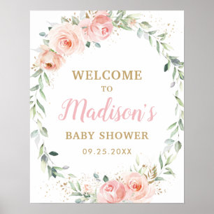 Rosa Florales Willkommensschild Baby Shower Geburt Poster