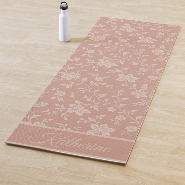 Rosa Floralmuster-Schriftname Yogamatte (Beispiel)
