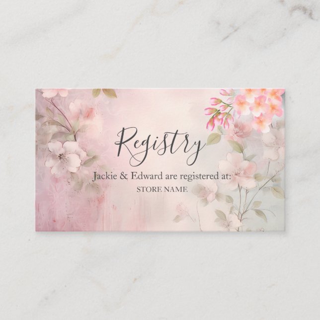 Rosa floralromantische Hochzeitskanzlei Begleitkarte (Vorderseite)