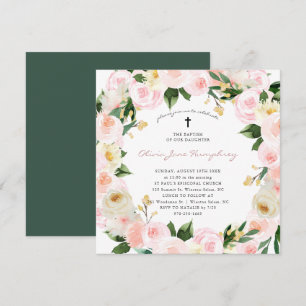 Rosa Florals Blush Frühjahrsflorale Taufe Einladung