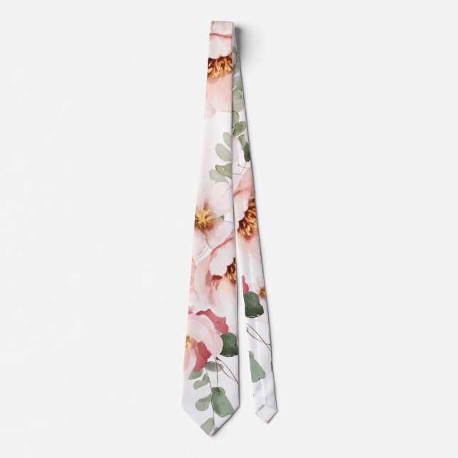 Rosa Florals Elegante Eukalyptus Wedding Groom Krawatte (Vorderseite)