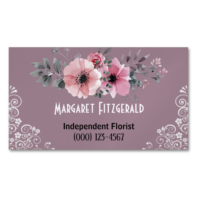 Rosa floristische Magnetkarte Magnetische Visitenkarte (Vorderseite)