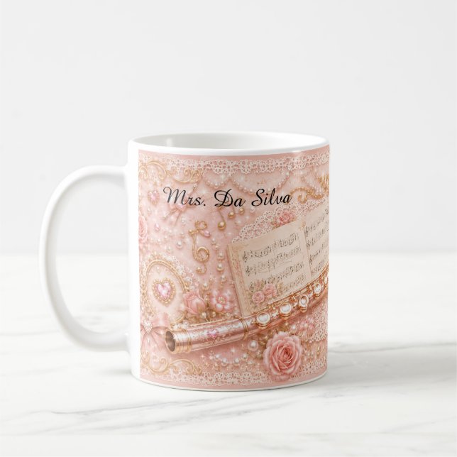 Rosa Flöten-Blumen-Musik-Tasse Kaffeetasse (Links)