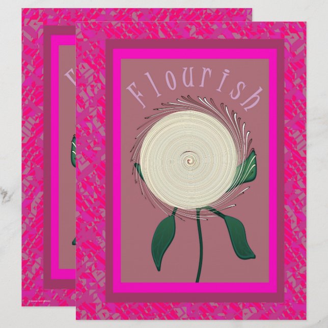 Rosa Flourish-Blumen-Schabblonenpapier 2-seitig (Vorne/Hinten)